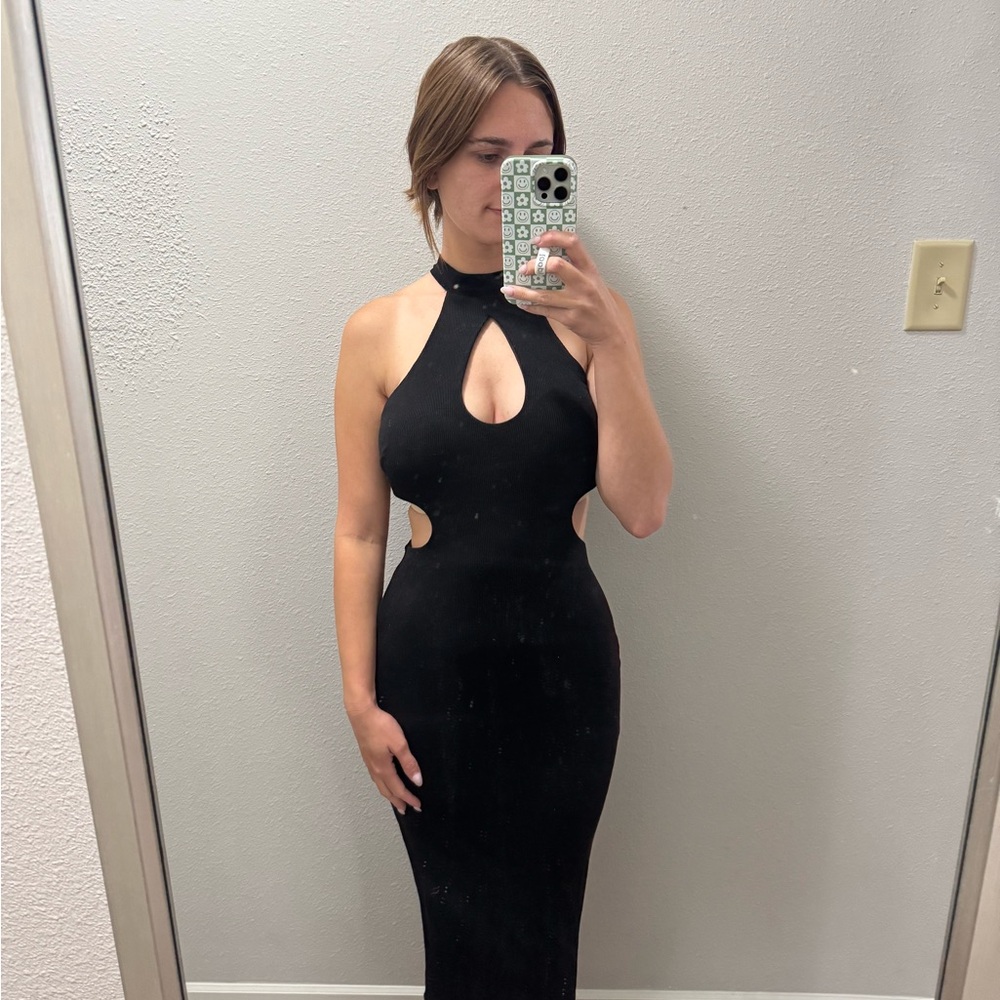Hello Molly Black Halter Cutout Maxi Dress